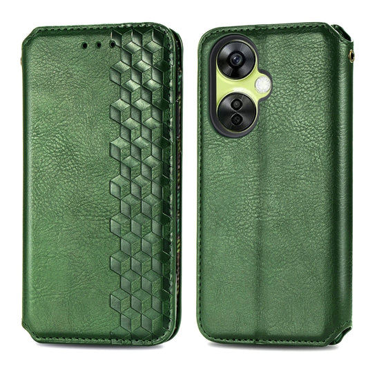 For OnePlus Nord CE 3 Lite Cubic Grid Pressed Magnetic Leather Phone Case(Green) by bashfashion