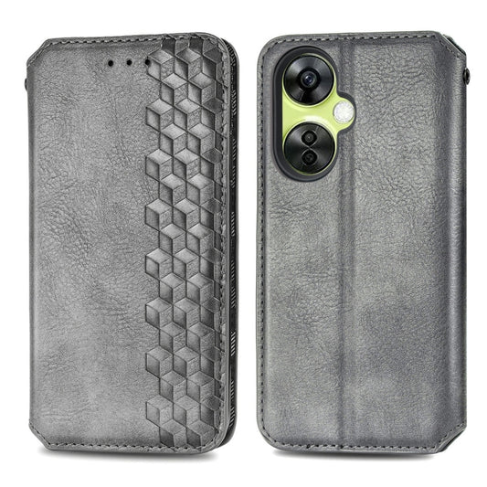 For OnePlus Nord CE 3 Lite Cubic Grid Pressed Magnetic Leather Phone Case(Gray) by bashfashion