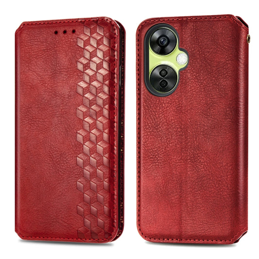 For OnePlus Nord CE 3 Lite Cubic Grid Pressed Magnetic Leather Phone Case(Red) by bashfashion