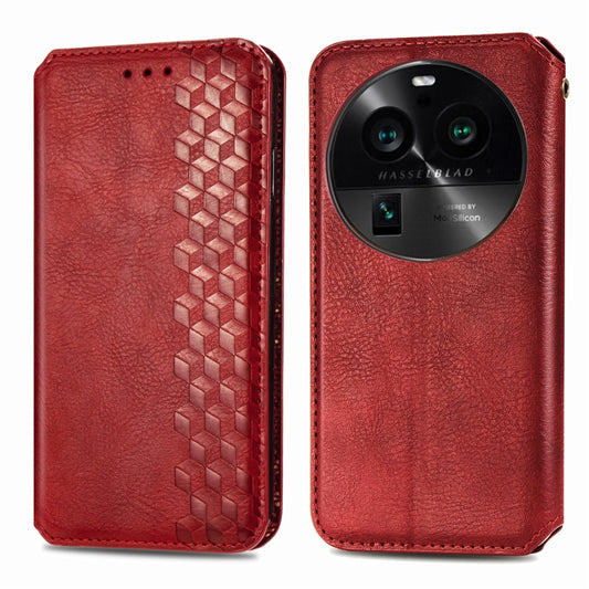 For OPPO Find X6 Pro Cubic Grid Pressed Magnetic Leather Phone Case(Red) by bashfashion