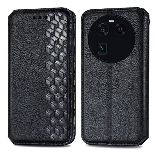 For OPPO Find X6 Cubic Grid Pressed Magnetic Leather Phone Case(Black) by bashfashion