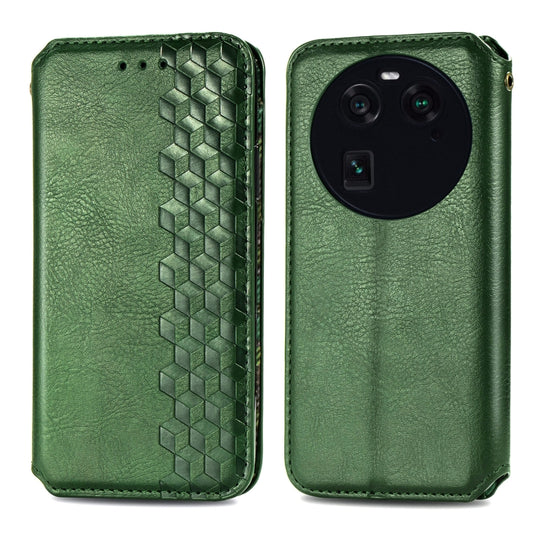 For OPPO Find X6 Cubic Grid Pressed Magnetic Leather Phone Case(Green) by bashfashion