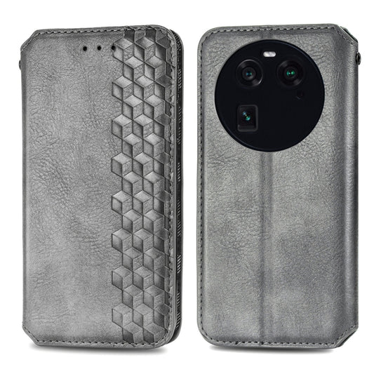 For OPPO Find X6 Cubic Grid Pressed Magnetic Leather Phone Case(Gray) by bashfashion