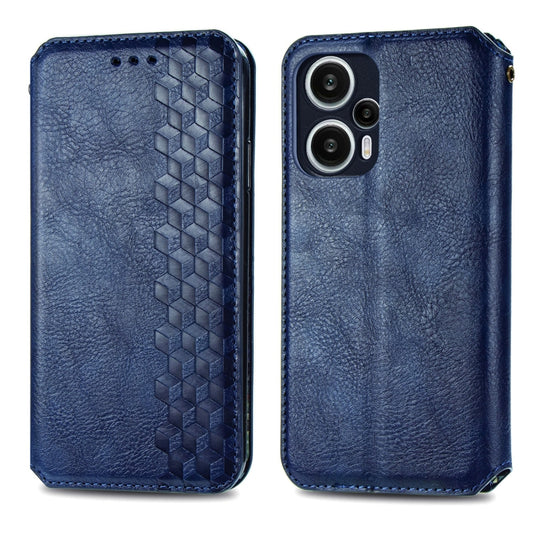 For Redmi Note 12 Turbo Cubic Grid Pressed Magnetic Leather Phone Case(Blue) by bashfashion