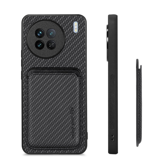 For vivo X90 Carbon Fiber Leather Card Magsafe Phone Case(Black) by bashfashion