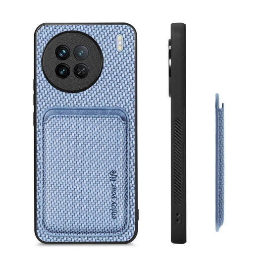 For vivo X90 Carbon Fiber Leather Card Magsafe Phone Case(Blue) by bashfashion