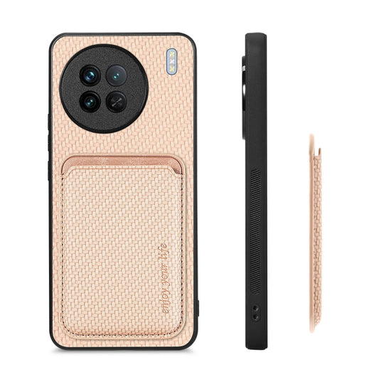 For vivo X90 Carbon Fiber Leather Card Magsafe Phone Case(Khaki) by bashfashion