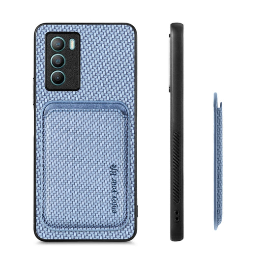 For vivo T1 Carbon Fiber Leather Card Magsafe Phone Case(Blue) by bashfashion
