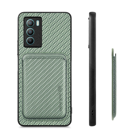 For vivo T1 Carbon Fiber Leather Card Magsafe Phone Case(Green) by bashfashion