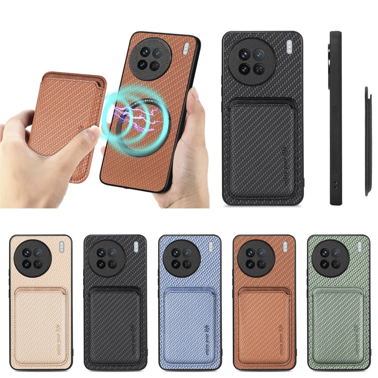 For vivo T1 Carbon Fiber Leather Card Magsafe Phone Case(Brown) by bashfashion
