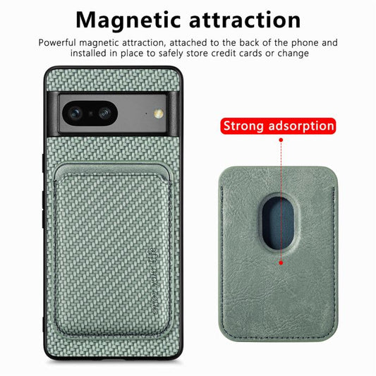 For Google Pixel 7 Carbon Fiber Leather Card Magsafe Phone Case(Green) by bashfashion