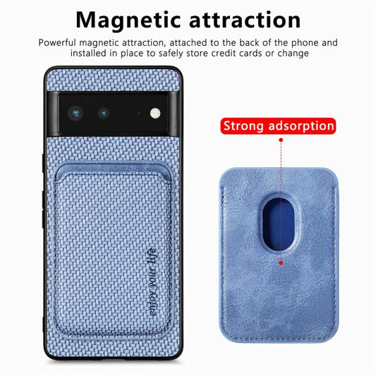 For Google Pixel 6 Carbon Fiber Leather Card Magsafe Phone Case(Blue) by bashfashion