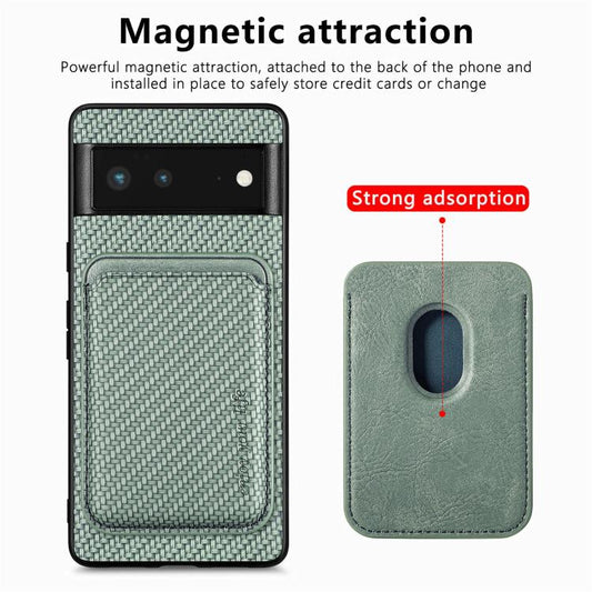 For Google Pixel 6 Carbon Fiber Leather Card Magsafe Phone Case(Green) by bashfashion
