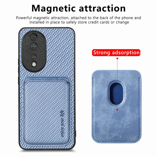 For Honor 80 Carbon Fiber Leather Card Magsafe Phone Case(Blue) by bashfashion