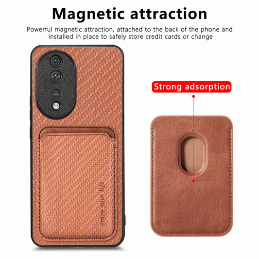 For Honor 80 Carbon Fiber Leather Card Magsafe Phone Case(Brown) by bashfashion