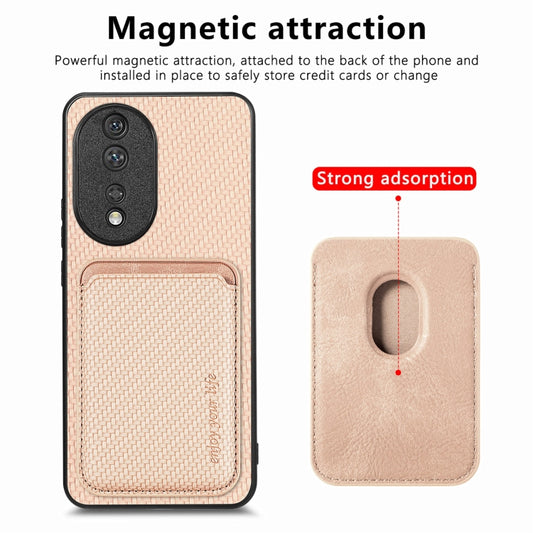 For Honor 80 Carbon Fiber Leather Card Magsafe Phone Case(Khaki) by bashfashion