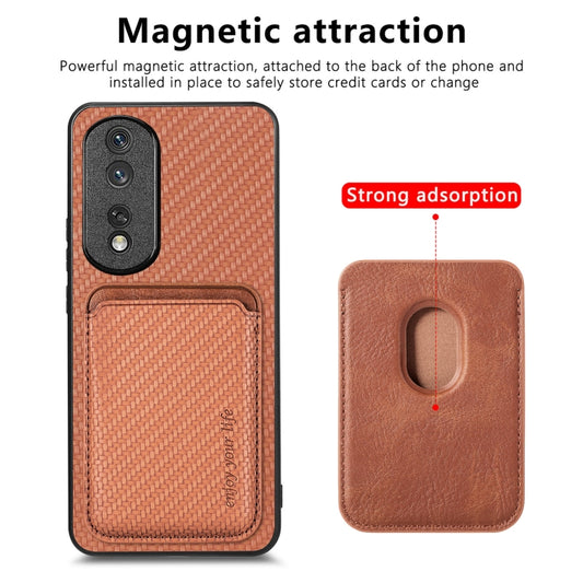 For Honor 80 Pro Carbon Fiber Leather Card Magsafe Phone Case(Brown) by bashfashion