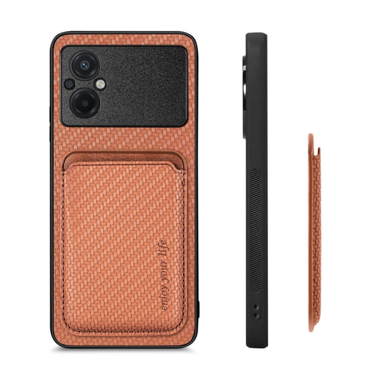 For Xiaomi Poco M5 4G Carbon Fiber Leather Card Magnetic Phone Case(Brown) by bashfashion