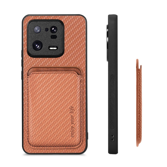 For Xiaomi 13 Pro Carbon Fiber Leather Card Magnetic Phone Case(Brown) by bashfashion