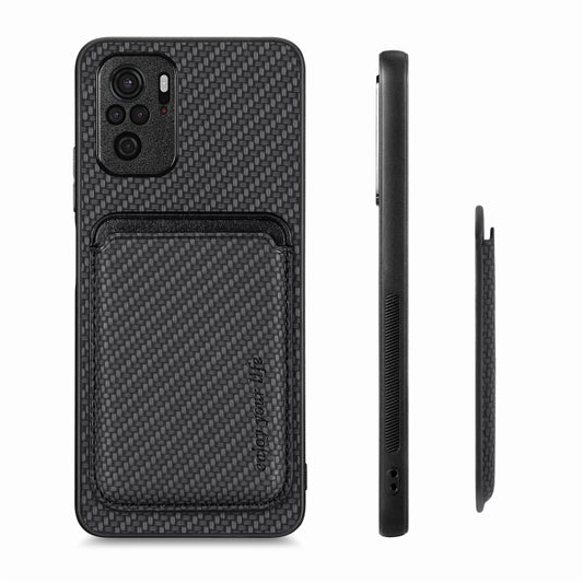 For Xiaomi Redmi Note 10 4G Carbon Fiber Leather Card Magnetic Phone Case(Black) by bashfashion