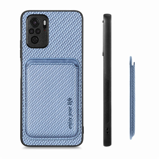 For Xiaomi Redmi Note 10 4G Carbon Fiber Leather Card Magnetic Phone Case(Blue) by bashfashion
