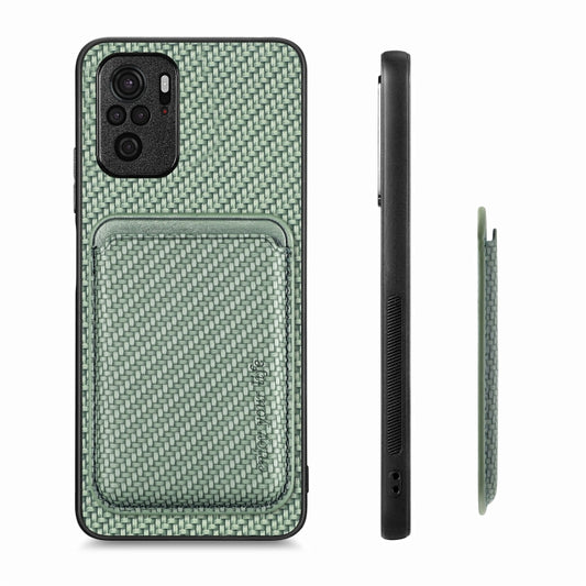For Xiaomi Redmi Note 10 4G Carbon Fiber Leather Card Magnetic Phone Case(Green) by bashfashion