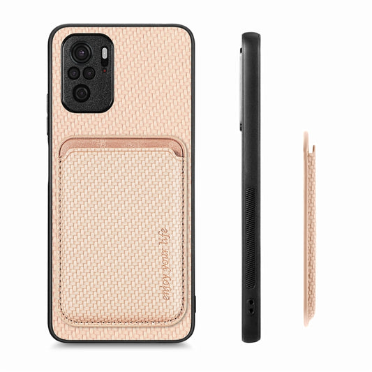 For Xiaomi Redmi Note 10 4G Carbon Fiber Leather Card Magnetic Phone Case(Khaki) by bashfashion