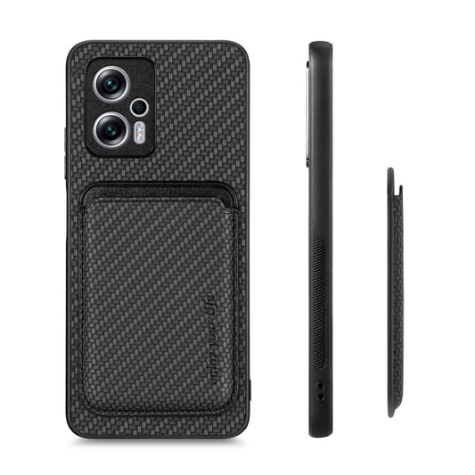 For Xiaomi Redmi Note 11T Pro 5G Carbon Fiber Leather Card Magnetic Phone Case(Black) by bashfashion