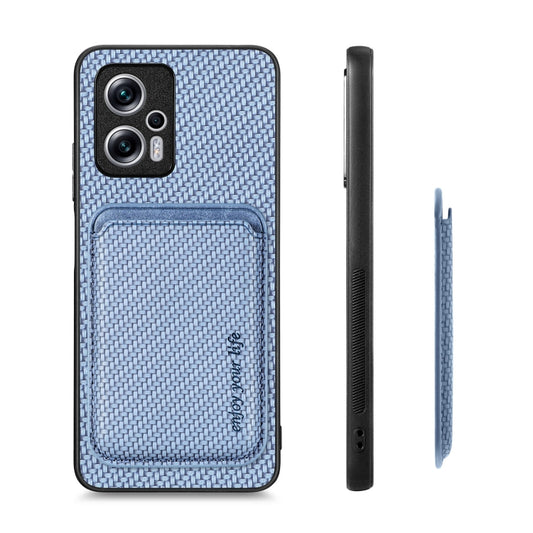 For Xiaomi Redmi Note 11T Pro 5G Carbon Fiber Leather Card Magnetic Phone Case(Blue) by bashfashion