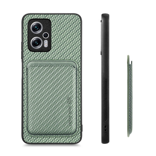 For Xiaomi Redmi Note 11T Pro 5G Carbon Fiber Leather Card Magnetic Phone Case(Green) by bashfashion