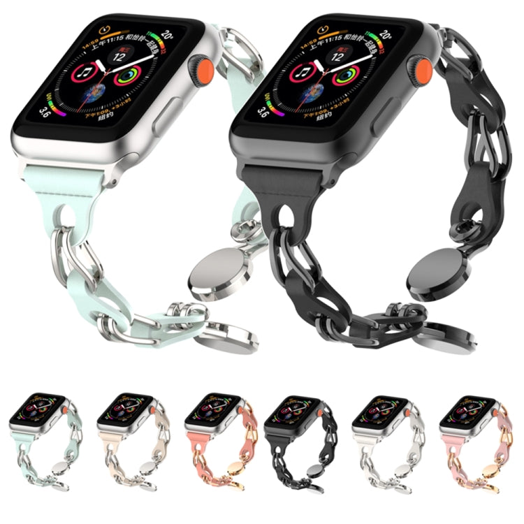 For Apple Watch 6 40mm Hollow Leather Chain Magnetic Buckle Watch Band(Starlight Color) by bashfashion