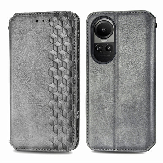 For OPPO Reno10 /10 Pro Global Cubic Grid Pressed Magnetic Leather Phone Case(Grey) by bashfashion