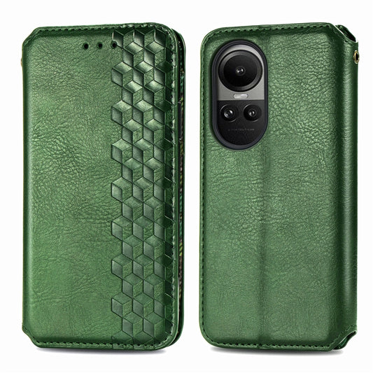 For OPPO Reno10 /10 Pro Global Cubic Grid Pressed Magnetic Leather Phone Case(Green) by bashfashion