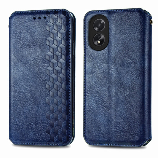 For OPPO A38 Cubic Grid Pressed Magnetic Leather Phone Case(Blue) by bashfashion