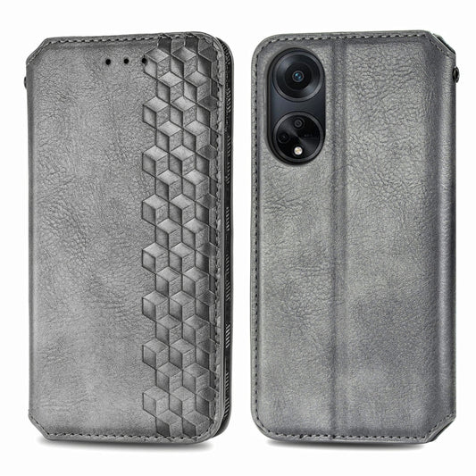 For OPPO A98 Cubic Grid Pressed Magnetic Leather Phone Case(Grey) by bashfashion