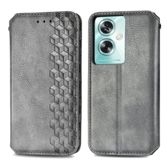For OPPO A79 5G / A2 5G Cubic Grid Pressed Magnetic Leather Phone Case(Grey) by bashfashion