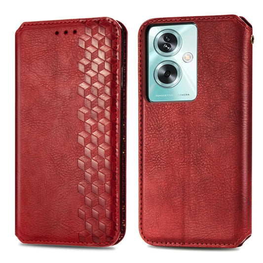 For OPPO A79 5G / A2 5G Cubic Grid Pressed Magnetic Leather Phone Case(Red) by bashfashion