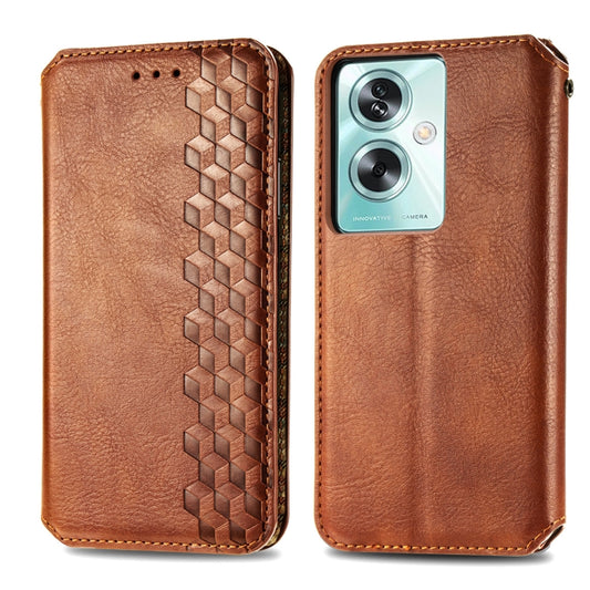 For OPPO A79 5G / A2 5G Cubic Grid Pressed Magnetic Leather Phone Case(Brown) by bashfashion