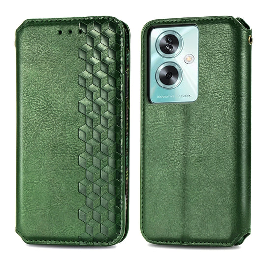 For OPPO A79 5G / A2 5G Cubic Grid Pressed Magnetic Leather Phone Case(Green) by bashfashion