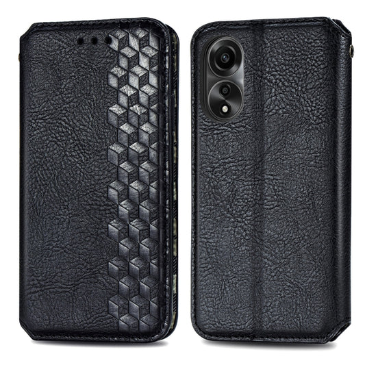 For OPPO A78 4G Cubic Grid Pressed Magnetic Leather Phone Case(Black) by bashfashion
