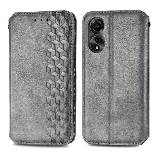 For OPPO A78 4G Cubic Grid Pressed Magnetic Leather Phone Case(Grey) by bashfashion