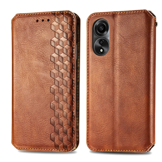 For OPPO A78 4G Cubic Grid Pressed Magnetic Leather Phone Case(Brown) by bashfashion