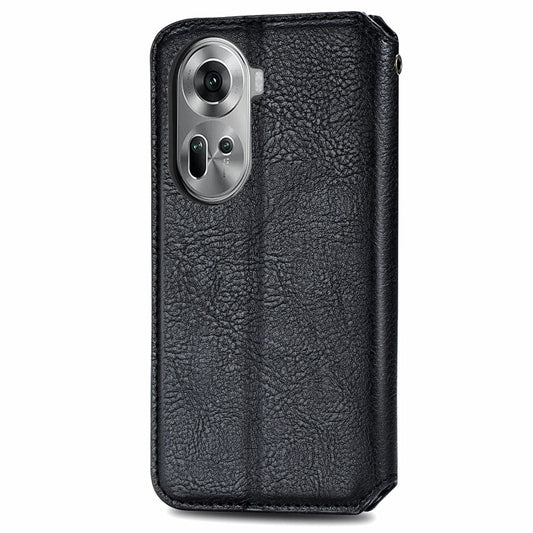 For OPPO Reno11 5G EU Cubic Grid Pressed Magnetic Leather Phone Case(Black) by bashfashion