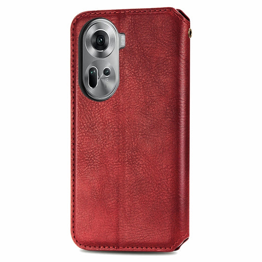 For OPPO Reno11 5G EU Cubic Grid Pressed Magnetic Leather Phone Case(Red) by bashfashion