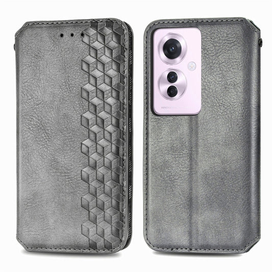 For OPPO Reno11 F 5G Cubic Grid Pressed Magnetic Leather Phone Case(Grey) by bashfashion