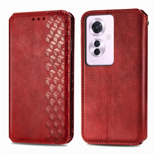 For OPPO Reno11 F 5G Cubic Grid Pressed Magnetic Leather Phone Case(Red) by bashfashion