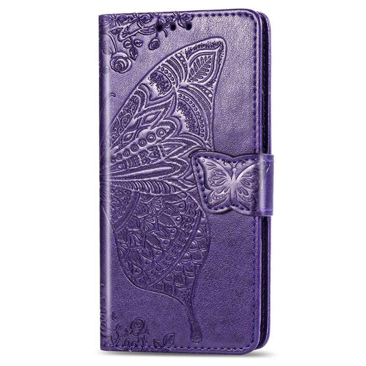 For iPhone 16e Butterfly Love Flower Embossed Leather Phone Case(Purple) by bashfashion