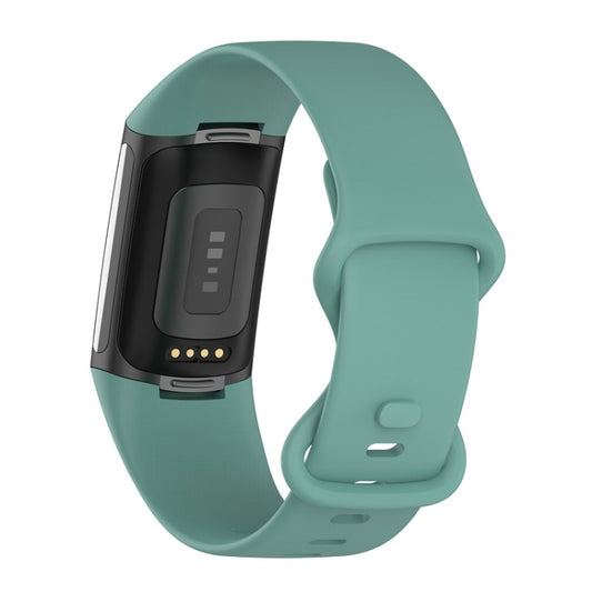 For Fitbit Charge 6 Solid Color Butterfly Buckle Silicone Watch Band, Size:L Size(Pine Green) by bashfashion