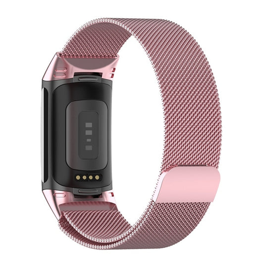 For Fitbit Charge 6 Milan Magnetic Metal Steel Mesh Watch Band(Pink) by bashfashion