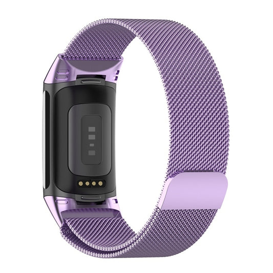 For Fitbit Charge 6 Milan Magnetic Metal Steel Mesh Watch Band(Purple) by bashfashion